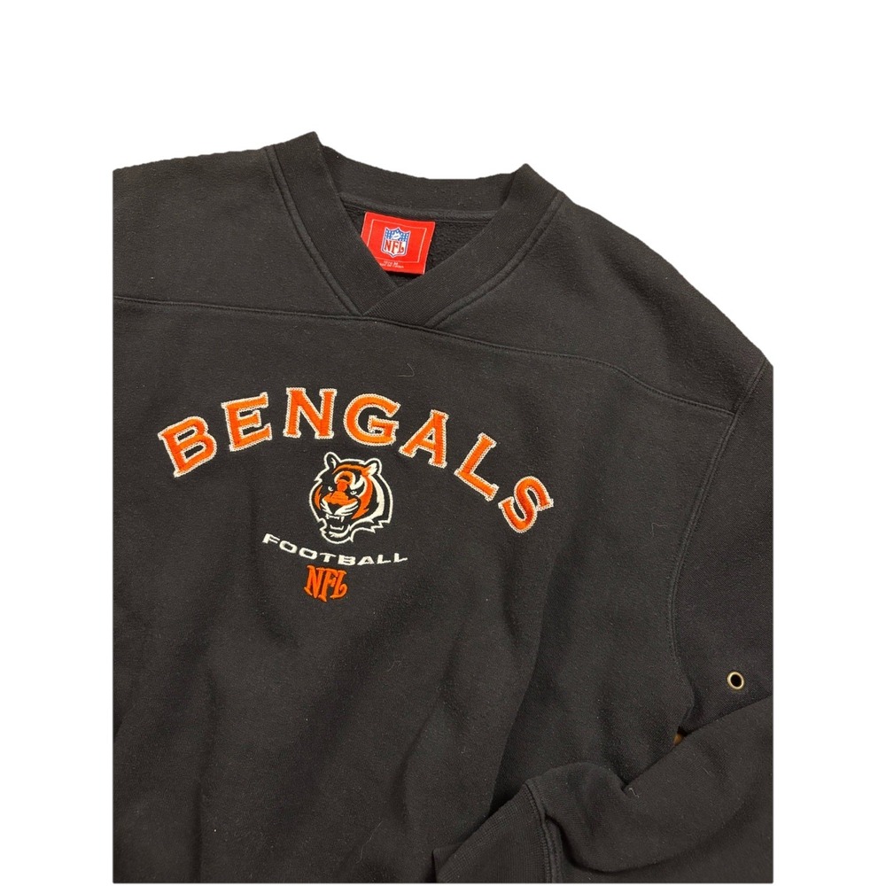 Vintage Cincinnati Bengals Embroidered Sweater Mens M Black Orange NFL V Neck